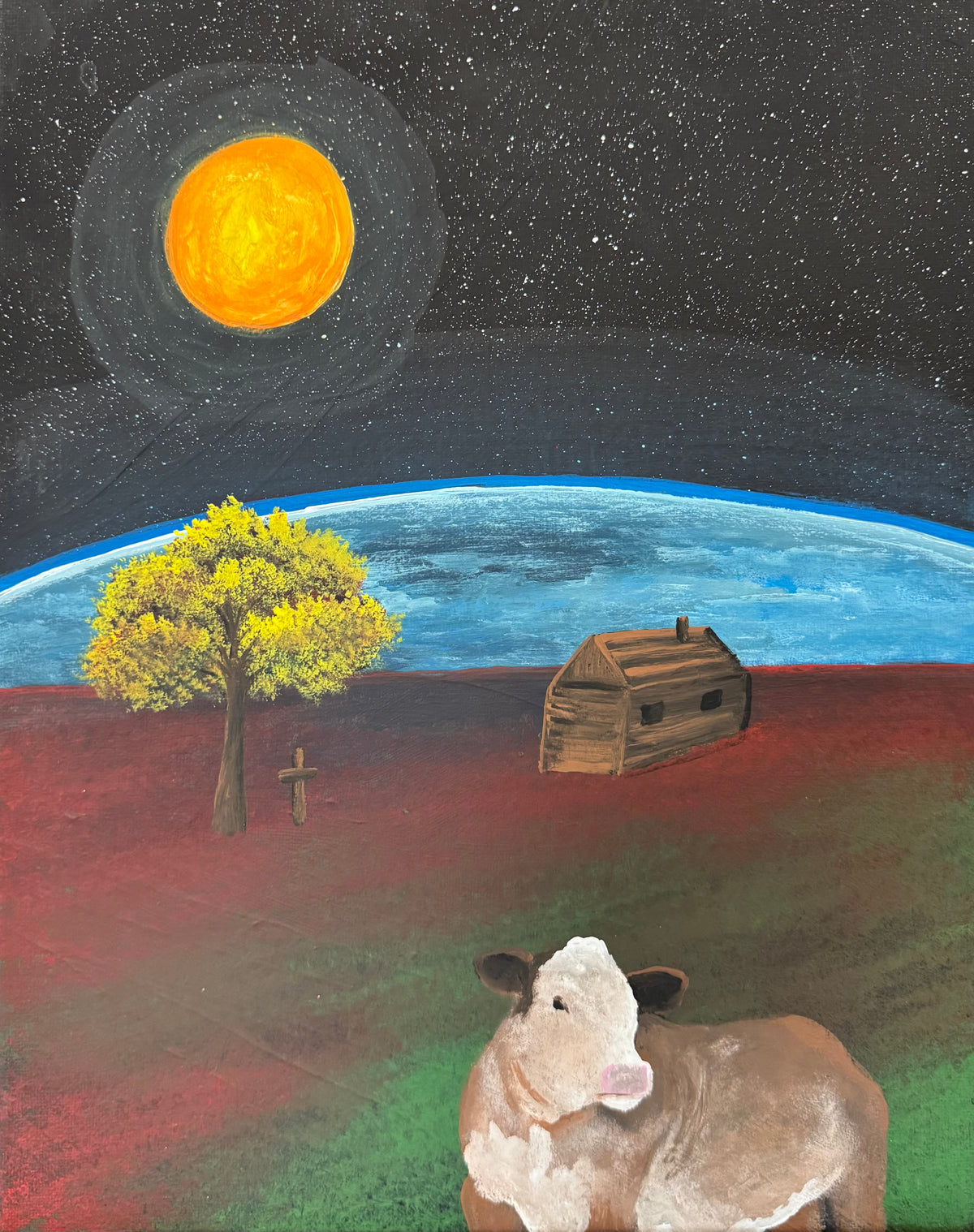 MIRCRE8S 1 of 1 Collection "Oneness is Life" Cow Grazes Peacefully. (11in x 14in)